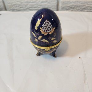 Colbolt Blue Porcelain Egg Shaped Trinket  Box   - #866